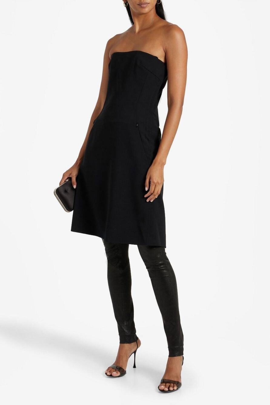 Akris Strapless Wool Blend Crepe Long Tunic Black NWT US 8